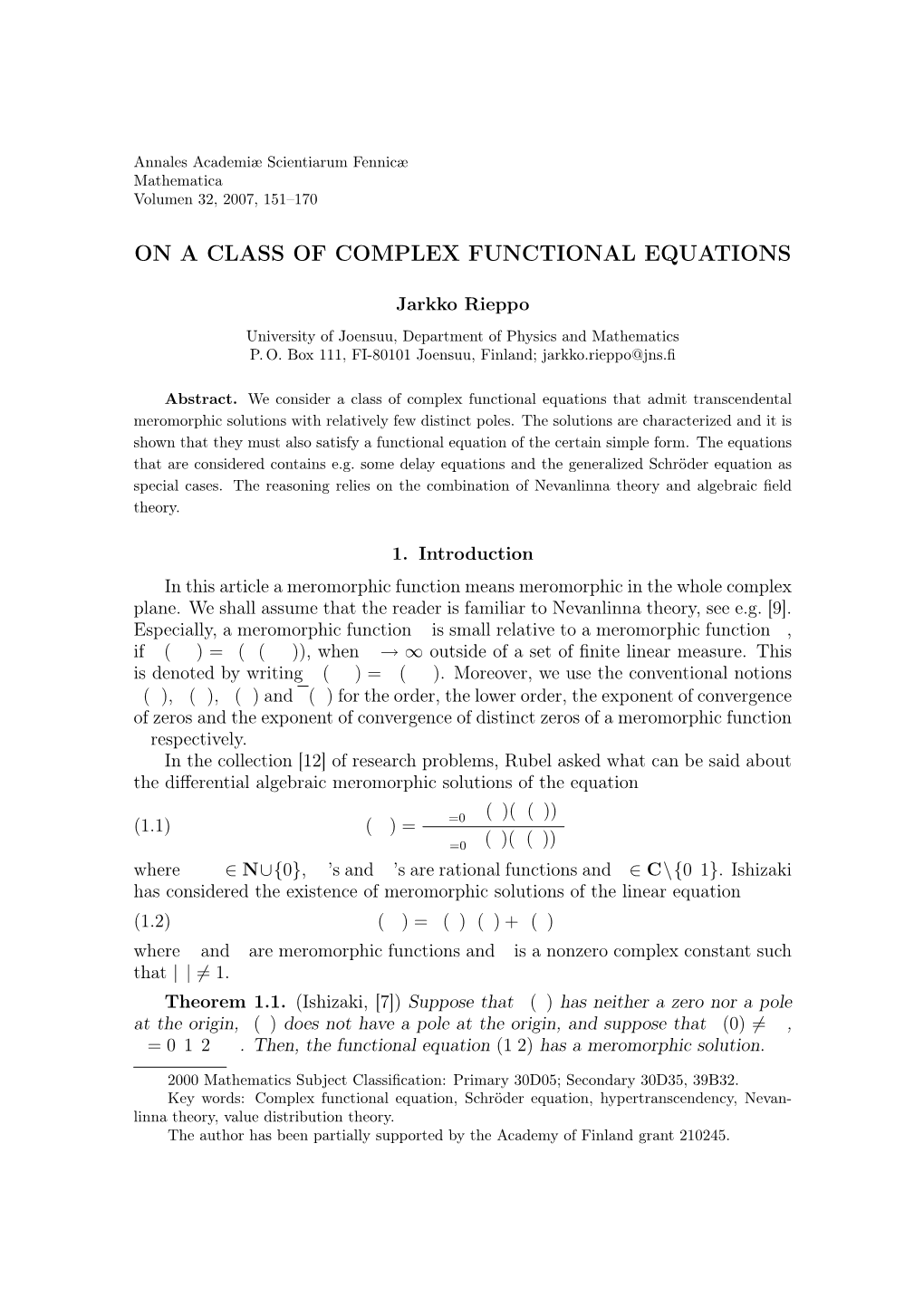 On a Class of Complex Functional Equations