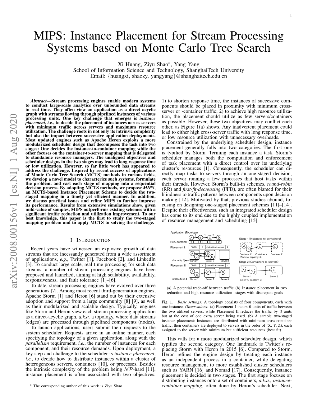 MIPS: Instance Placement for Stream Processing Systems Based on Monte Carlo Tree Search