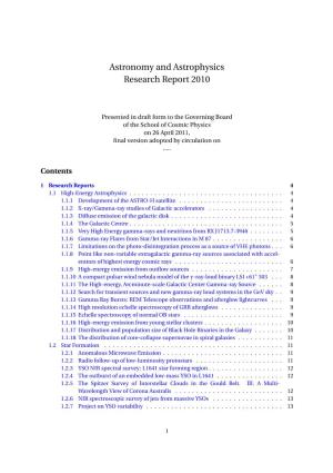 Astronomy and Astrophysics Research Report 2010