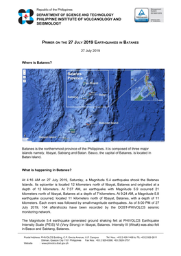 27 July 2019 Where Is Batanes? Batanes Is the Northernmost