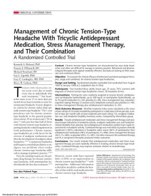 Management of Chronic Tension-Type Headache with Tricyclic Antidepressant Medication, Stress Management Therapy, and Their Combination a Randomized Controlled Trial