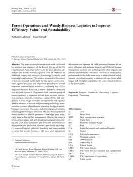 Forest Operations and Woody Biomass Logistics to Improve Efficiency, Value, and Sustainability