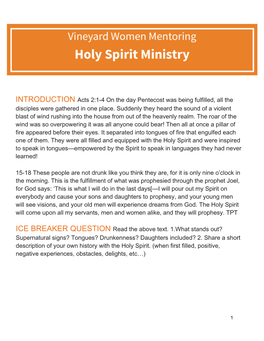 Mentoring Holy Spirit Ministry