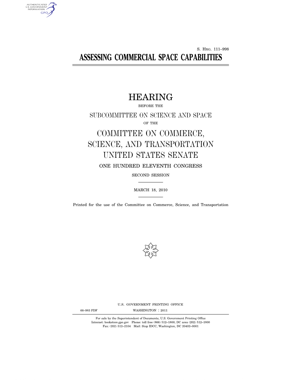 Assessing Commercial Space Capabilities Hearing