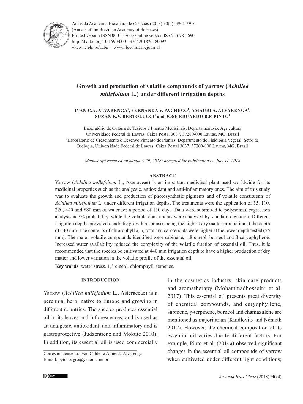 Growth and Production of Volatile Compounds of Yarrow (Achillea Millefolium L.) Under Different Irrigation Depths