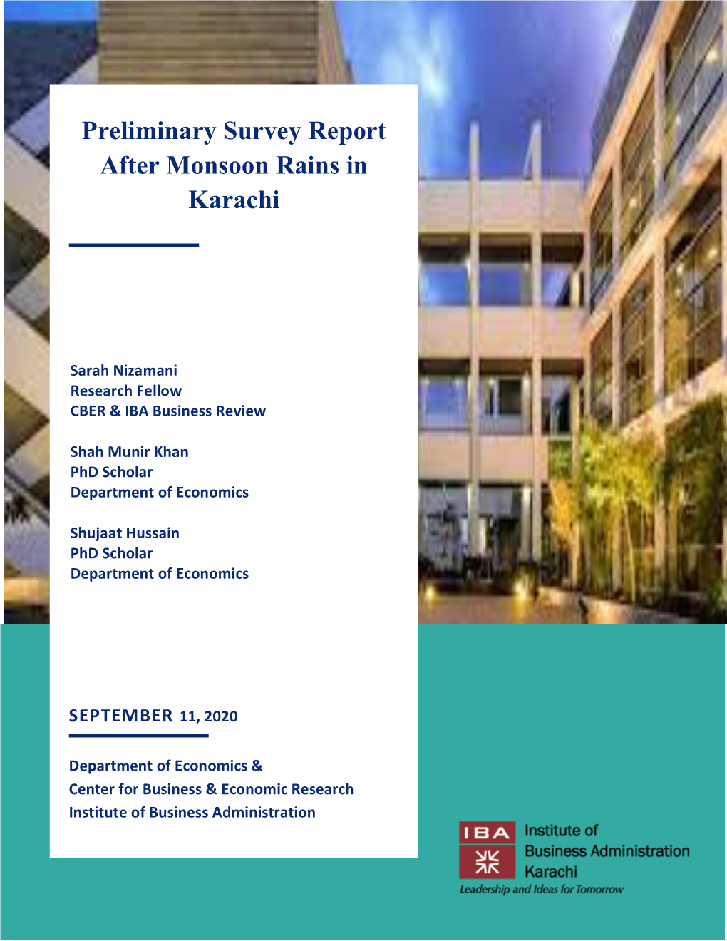 Preliminary Survey Report After Monsoon Rains in Karachi