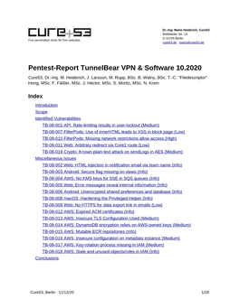 Pentest-Report Tunnelbear VPN & Software 10.2020