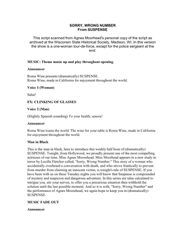 SORRY, WRONG NUMBER from SUSPENSE This Script Scanned