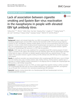 Lack of Association Between Cigarette Smoking and Epstein Barr Virus