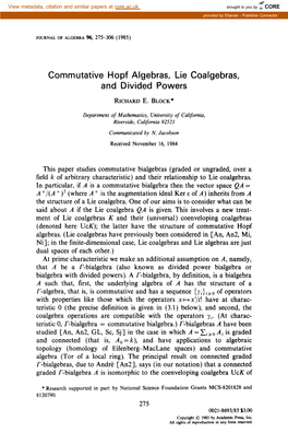 Commutative Hopf Algebras, Lie Coalgebras, and Divided Powers