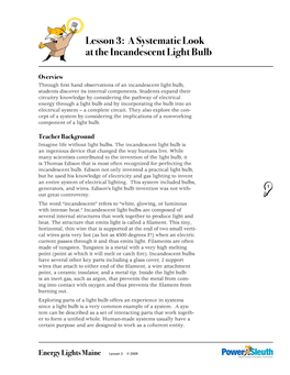 Lesson 3: a Systematic Look at the Incandescent Light Bulb