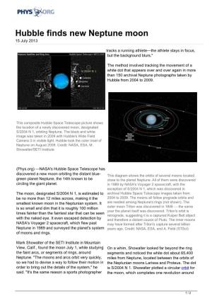 Hubble Finds New Neptune Moon 15 July 2013