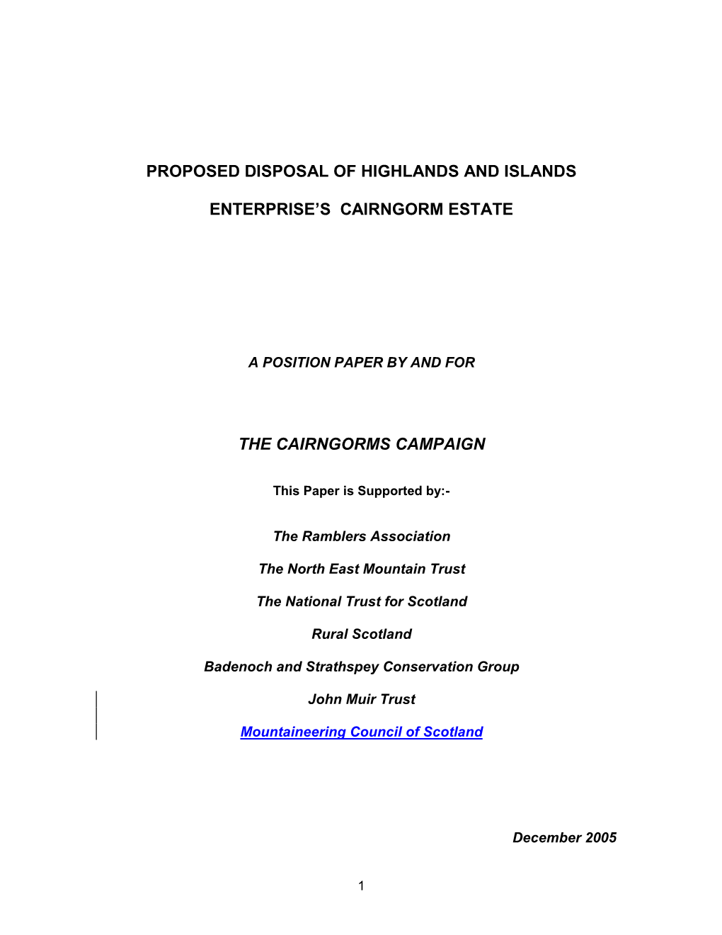 Proposed Disposal of Highlands and Islands