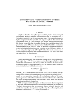 Root Components for Tensor Product of Affine Kac-Moody Lie Algebra Modules