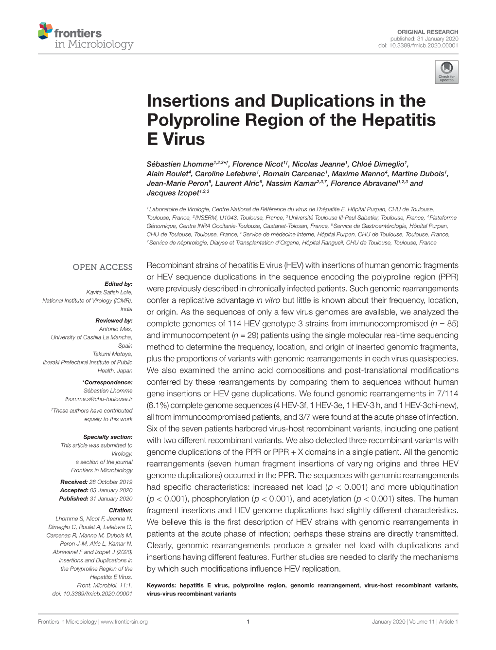 Insertions and Duplications in the Polyproline Region of the Hepatitis E Virus