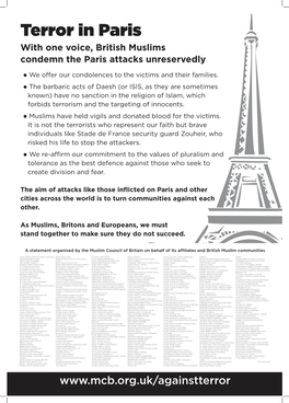 Terror in Paris with One Voice, British Muslims Condemn the Paris Attacks Unreservedly