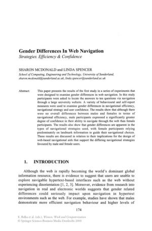 Gender Differences in Web Navigation Strategies, Efficiency & Confidence