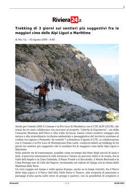 Trekking Di 3 Giorni Sui Sentieri Più Suggestivi Fra Le Maggiori Cime Delle Alpi Liguri E Marittime
