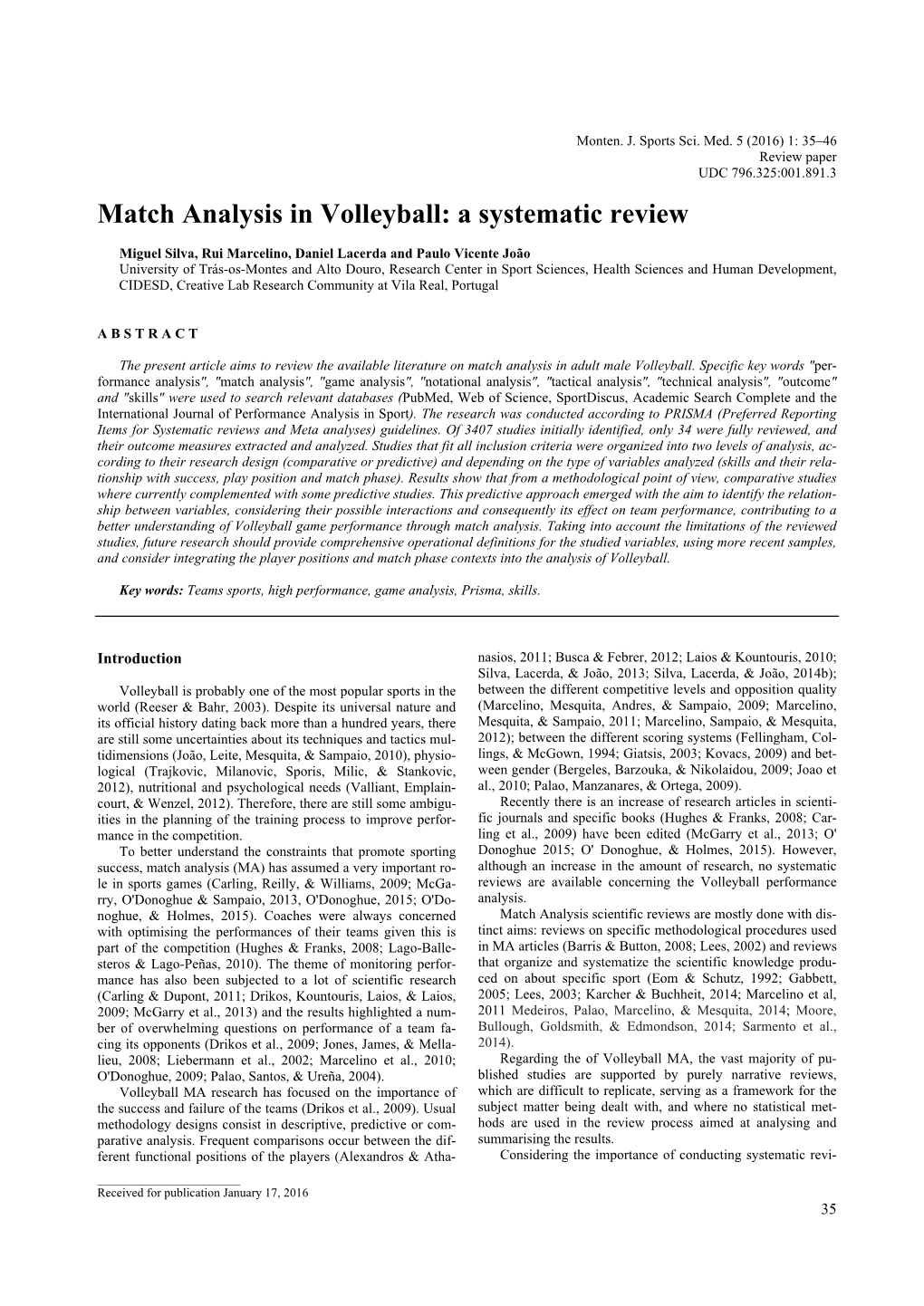 SILVA Match Analysis in Volleyball a Systematic Review New