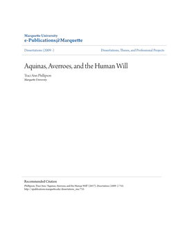 Aquinas, Averroes, and the Human Will Traci Ann Phillipson Marquette University