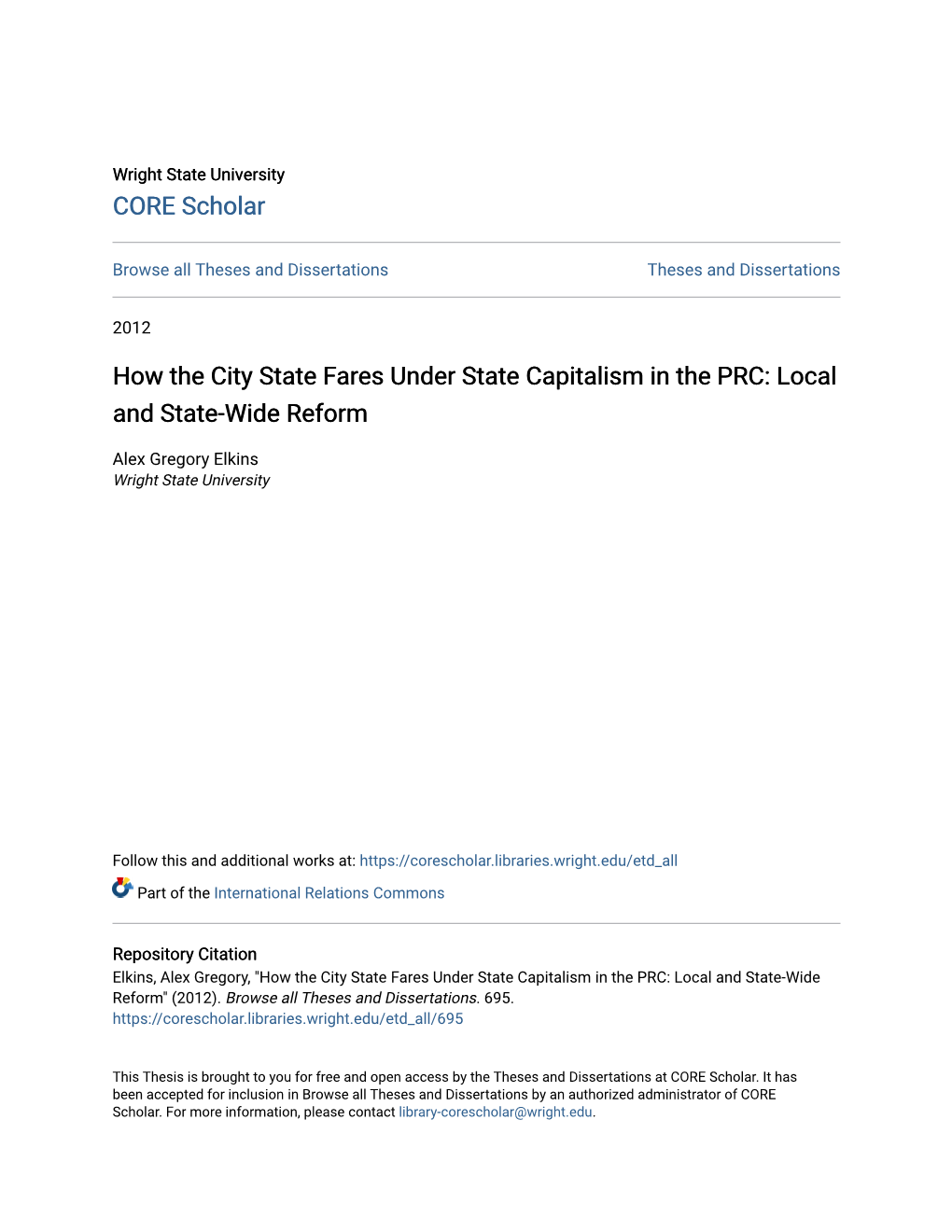 How the City State Fares Under State Capitalism in the PRC: Local and State-Wide Reform