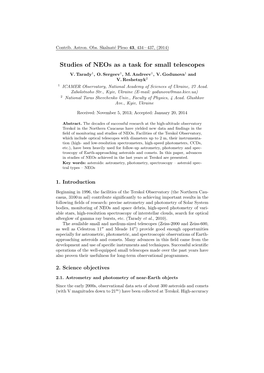 Studies of Neos As a Task for Small Telescopes V