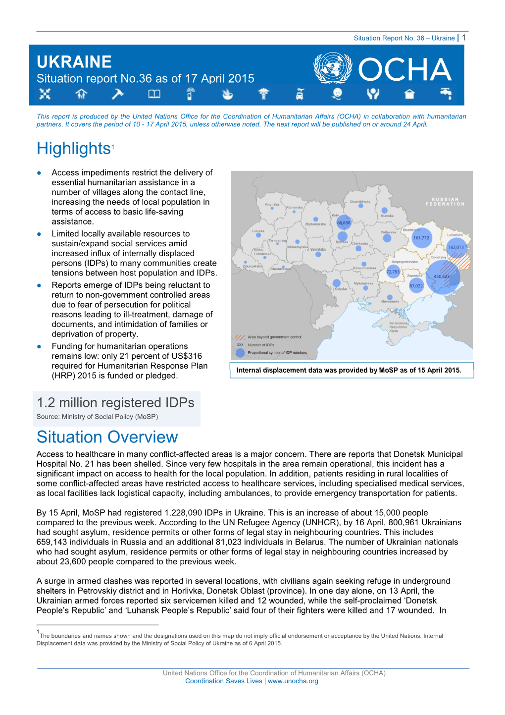 Ukraine | 1 UKRAINE Situation Report No.36 As of 17 April 2015