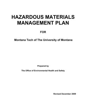 Montana Tech's Hazardous Materials Management Plan