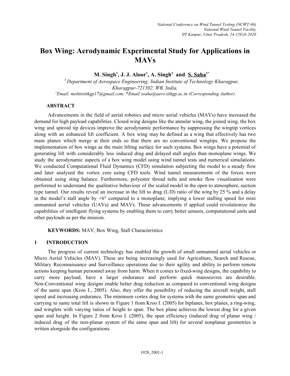 Box Wing: Aerodynamic Experimental Study for Applications in Mavs