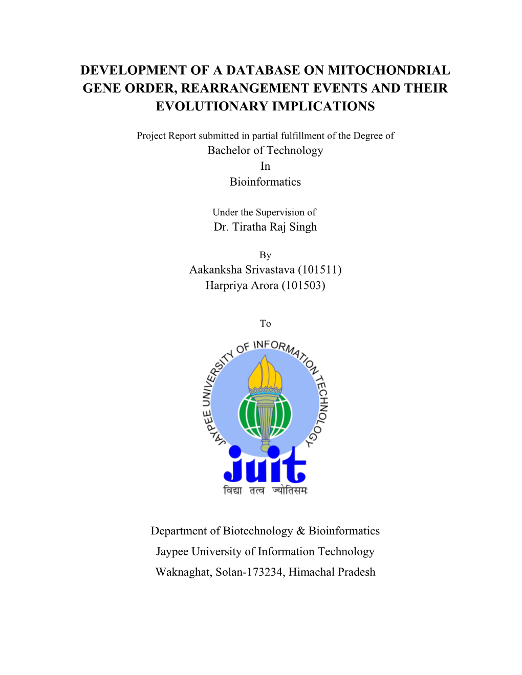 Development of a Database on Mitochondrial Gene Order, Rearrangement Events and Their Evolutionary Implications