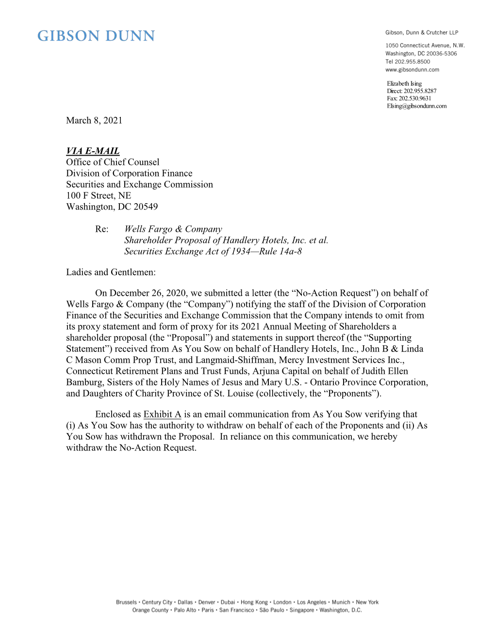 Wells Fargo & Company; Rule 14A-8 No-Action Letter