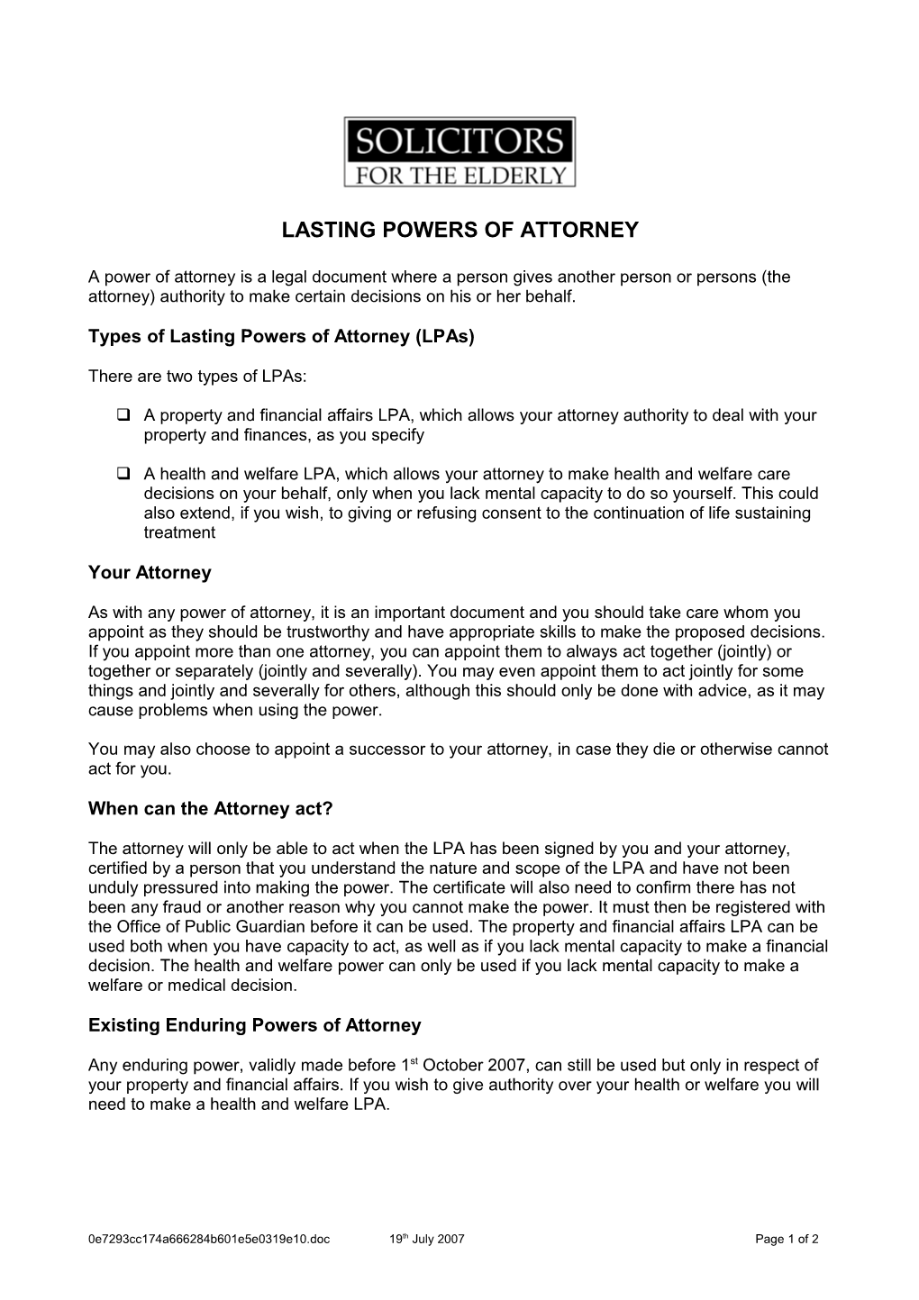 Lasting Powers of Attorney