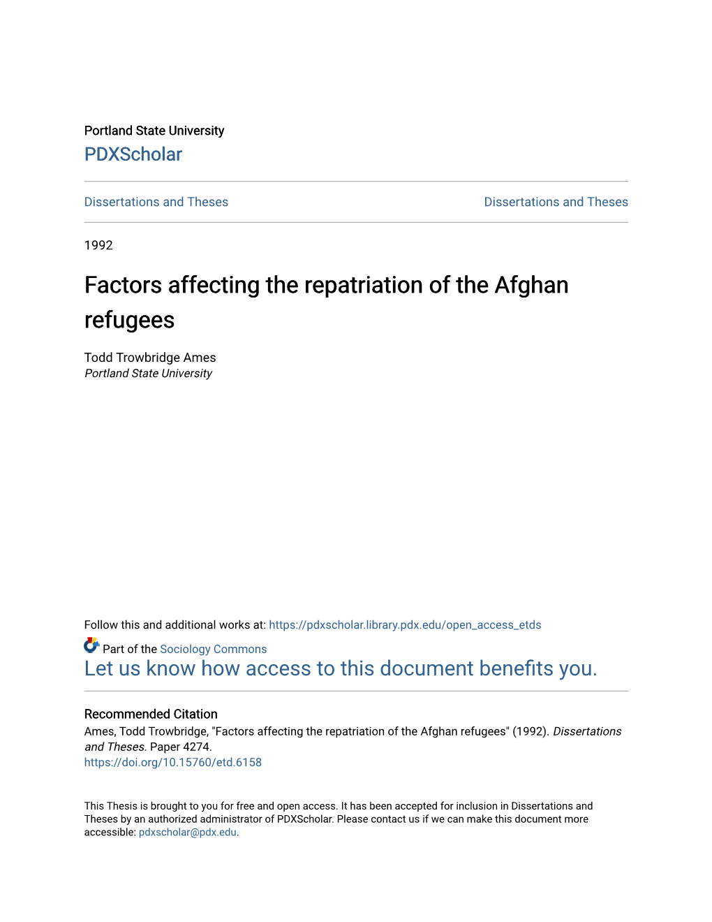 Factors Affecting the Repatriation of the Afghan Refugees