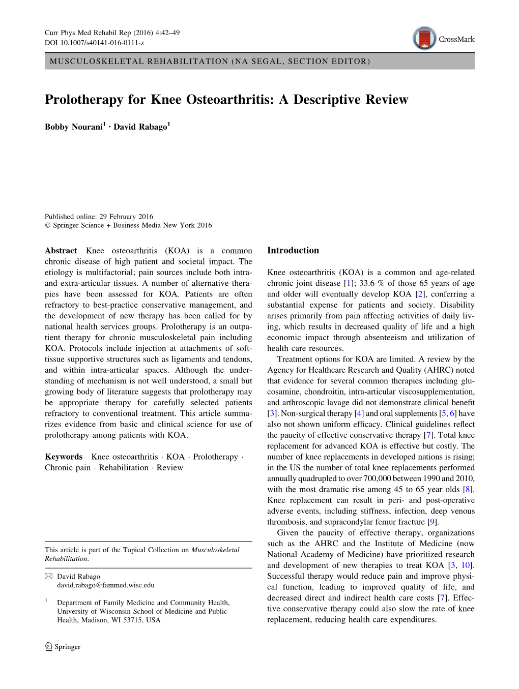 Prolotherapy for Knee Osteoarthritis: a Descriptive Review