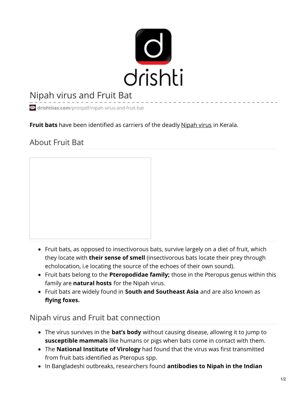 Nipah Virus and Fruit Bat