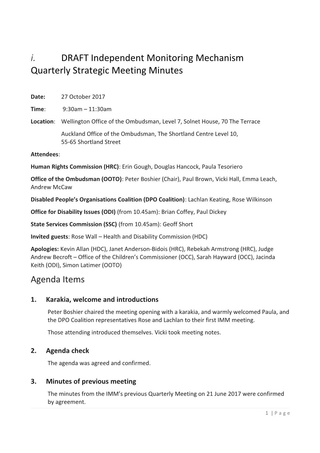 DRAFT Independent Monitoring Mechanism Quarterly Strategic Meeting Minutes