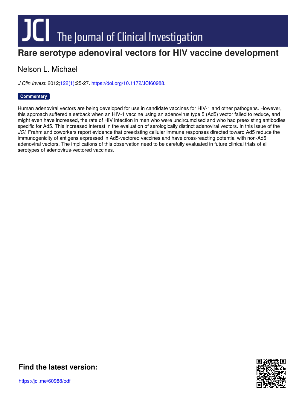 Rare Serotype Adenoviral Vectors for HIV Vaccine Development