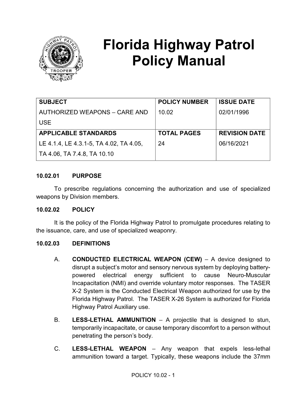 Florida Highway Patrol Policy Manual