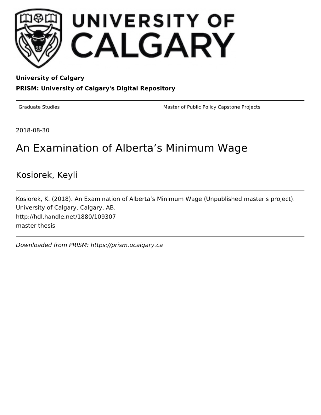 An Examination of Alberta's Minimum Wage