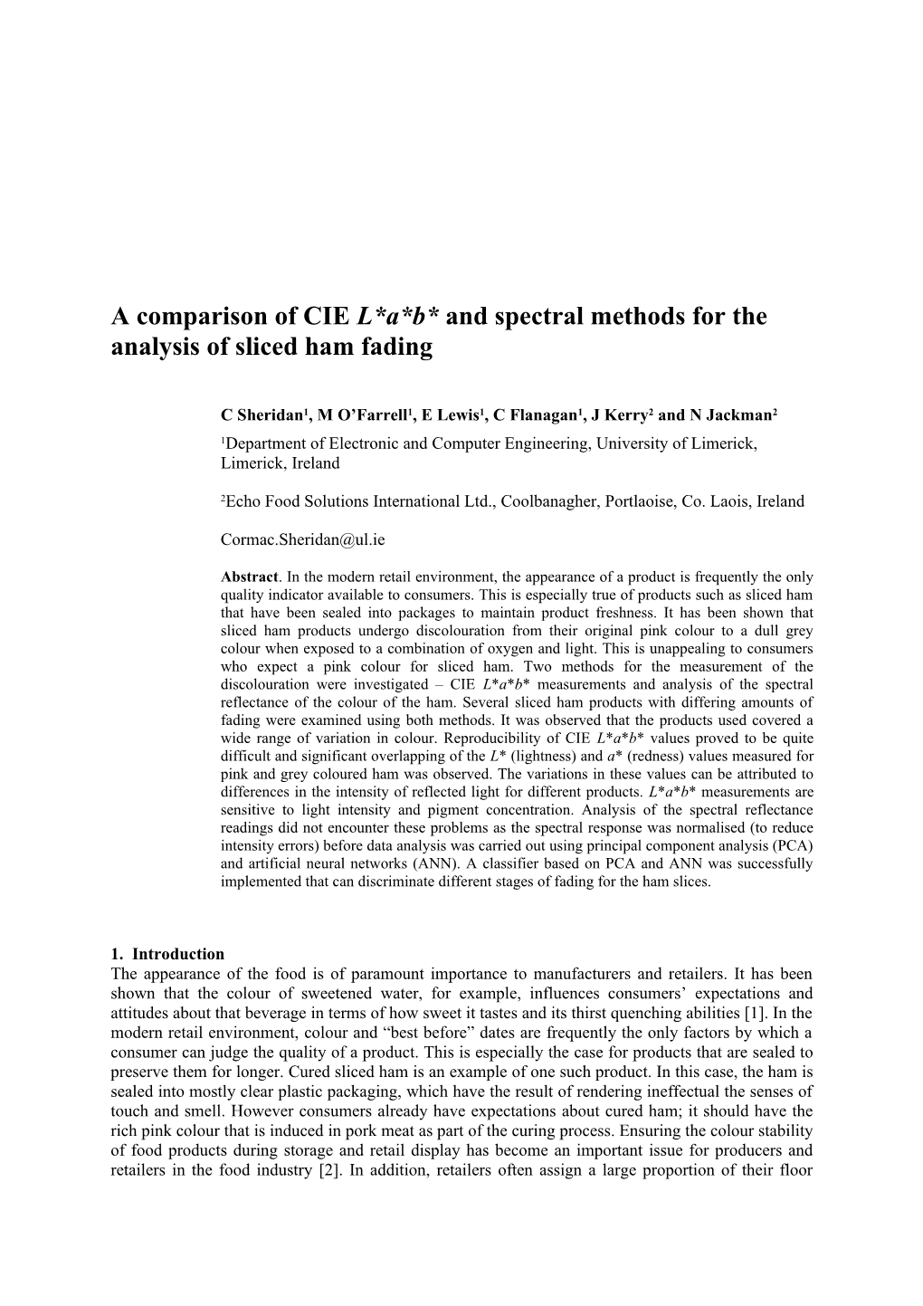 A Comparison of CIE L*A*B* and Spectral Methods for the Analysis of Sliced Ham Fading