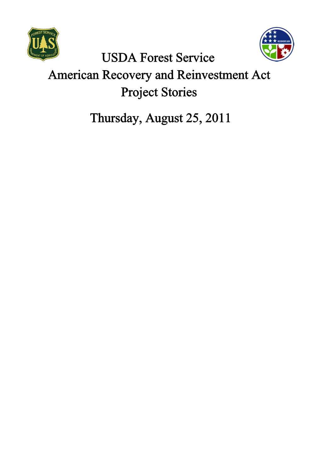 USDA Forest Service American Recovery and Reinvestment Act