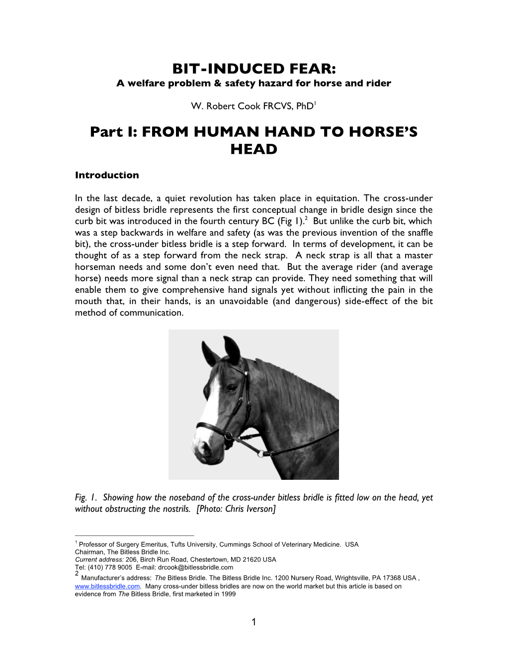 BIT-INDUCED FEAR: Part I: from HUMAN HAND to HORSE's HEAD