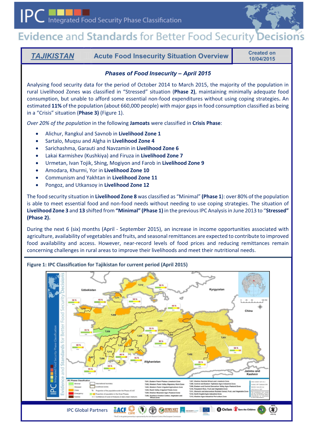 DOWNLOAD IPC Tajikistan Acutefi Situation 2015April