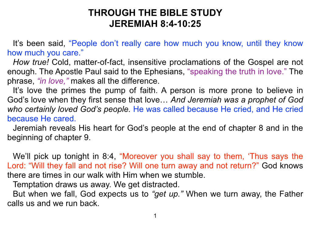 Through the Bible Study Jeremiah 8:4-10:25