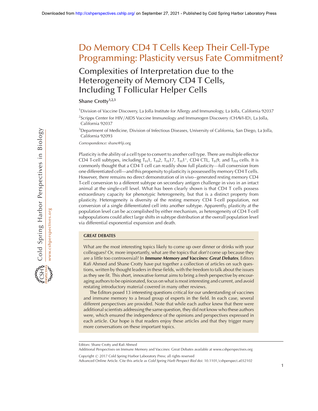 Do Memory CD4 T Cells Keep Their Cell-Type Programming: Plasticity