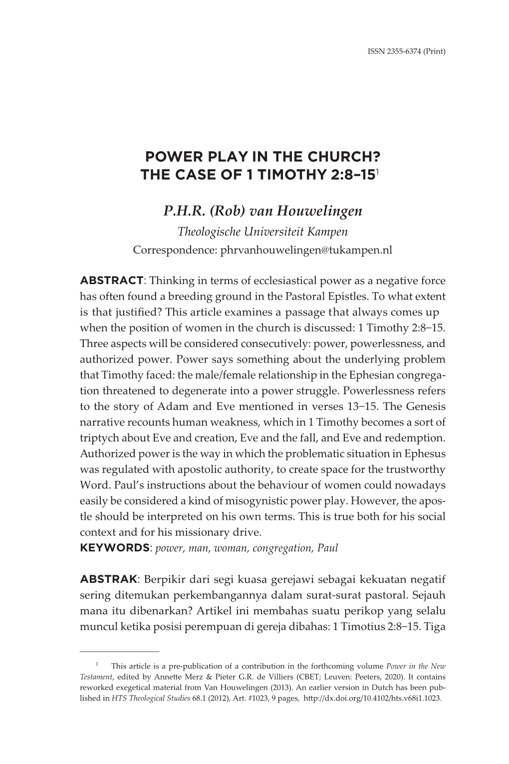Power Play in the Church? the Case of 1 Timothy 2:8–151