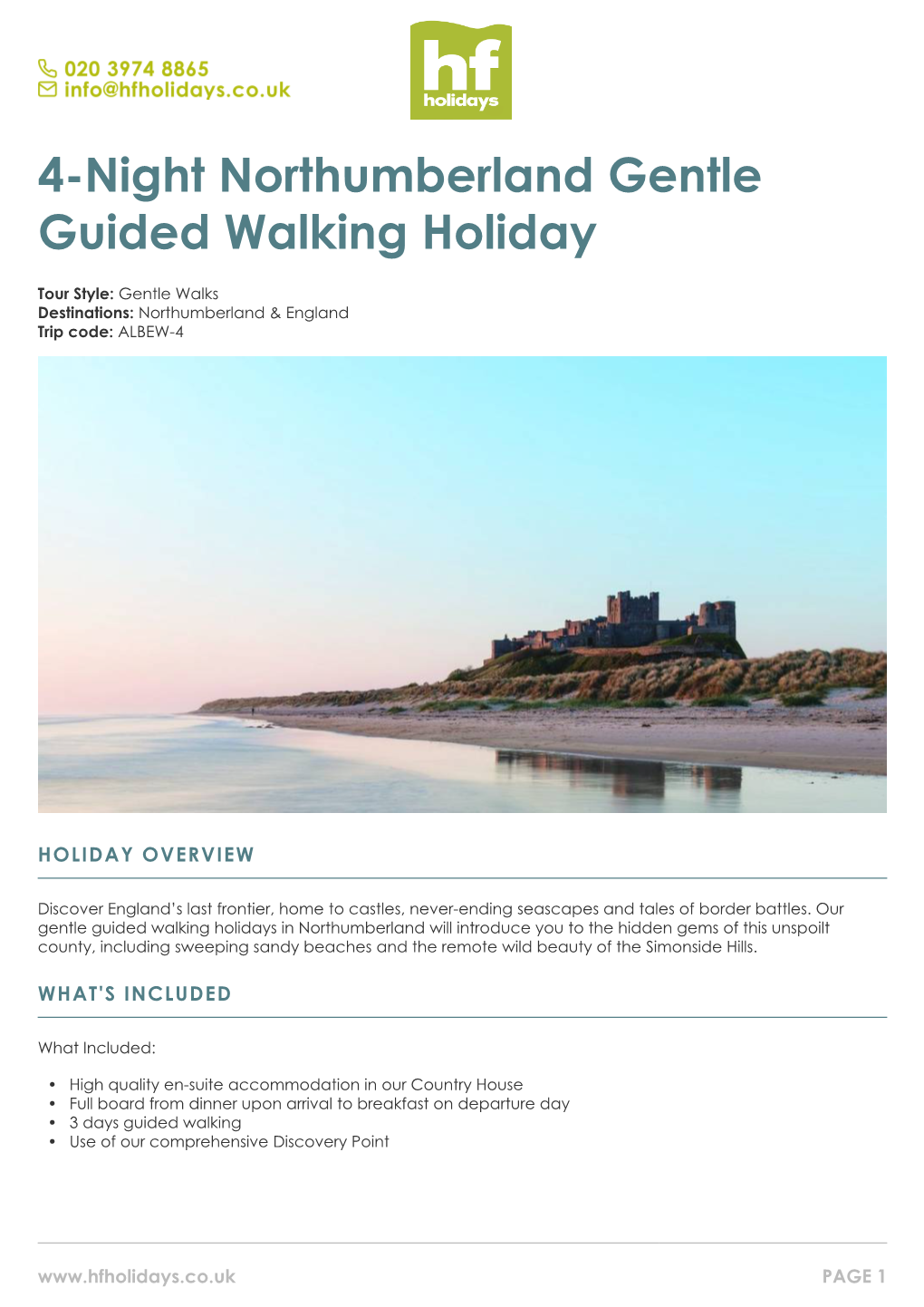 4-Night Northumberland Gentle Guided Walking Holiday