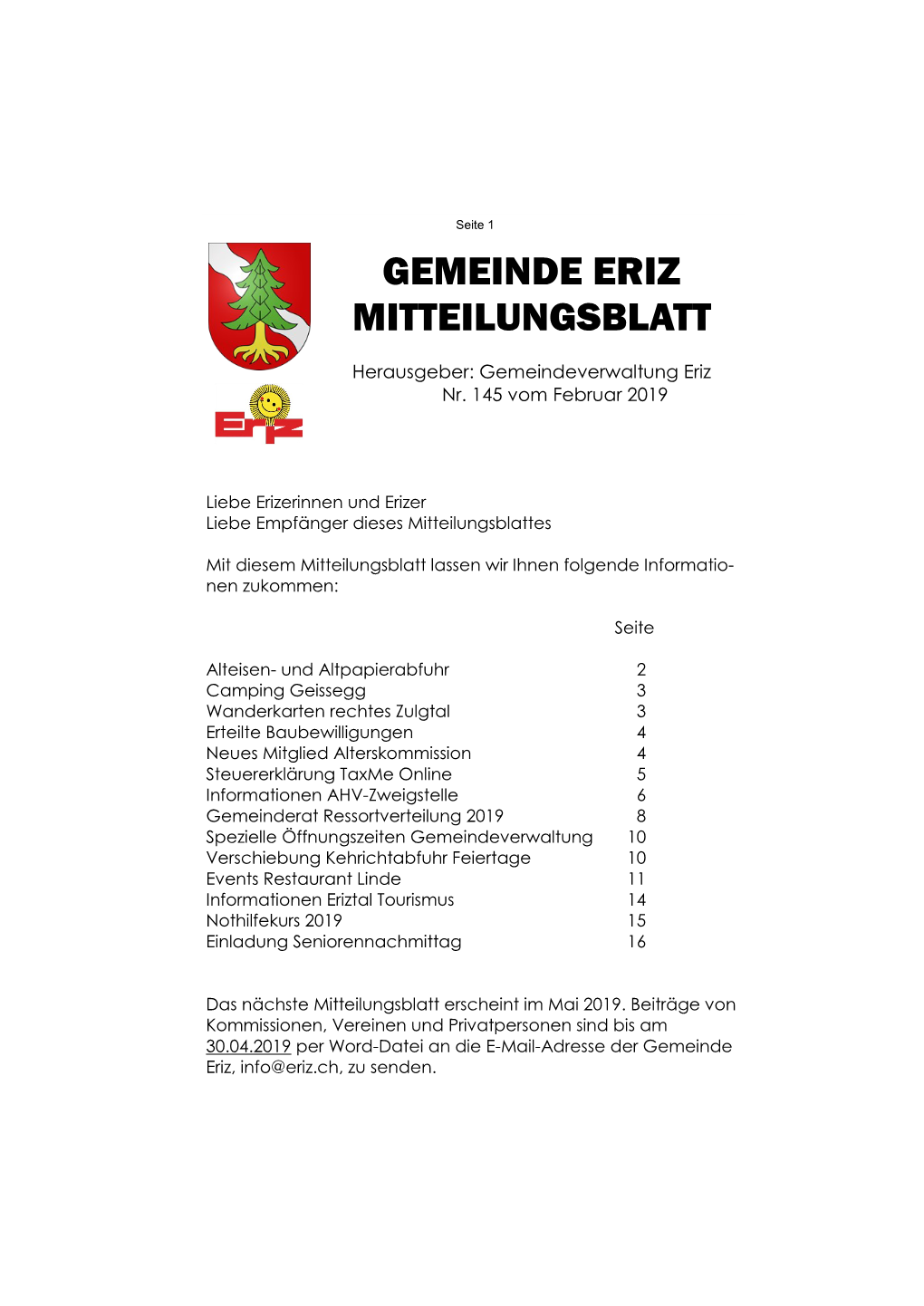 Gemeinde Eriz Mitteilungsblatt