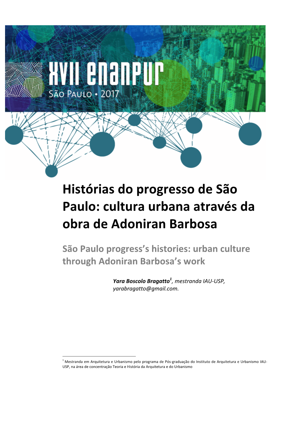 Cultura Urbana Através Da Obra De Adoniran Barbosa