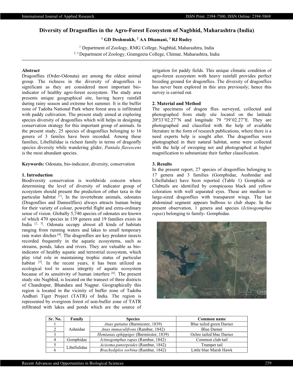 Diversity of Dragonflies in the Agro-Forest Ecosystem of Nagbhid